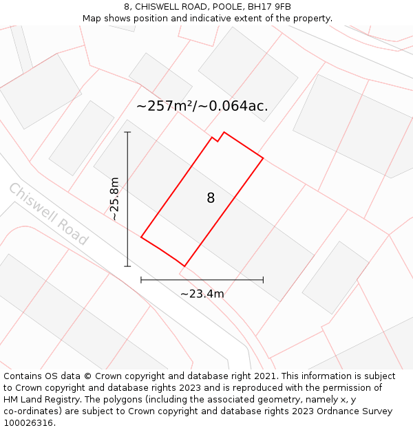 8, CHISWELL ROAD, POOLE, BH17 9FB: Plot and title map