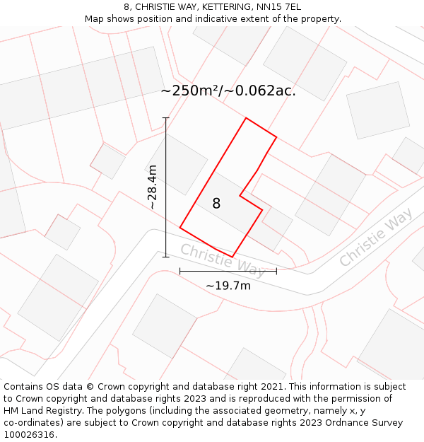 8, CHRISTIE WAY, KETTERING, NN15 7EL: Plot and title map