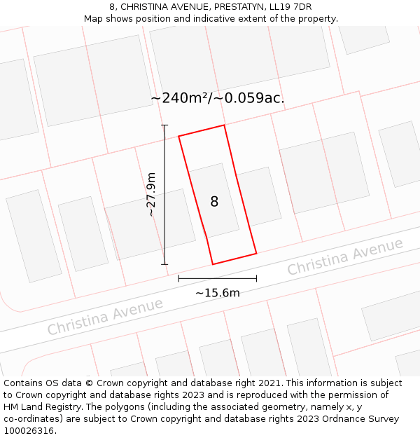 8, CHRISTINA AVENUE, PRESTATYN, LL19 7DR: Plot and title map