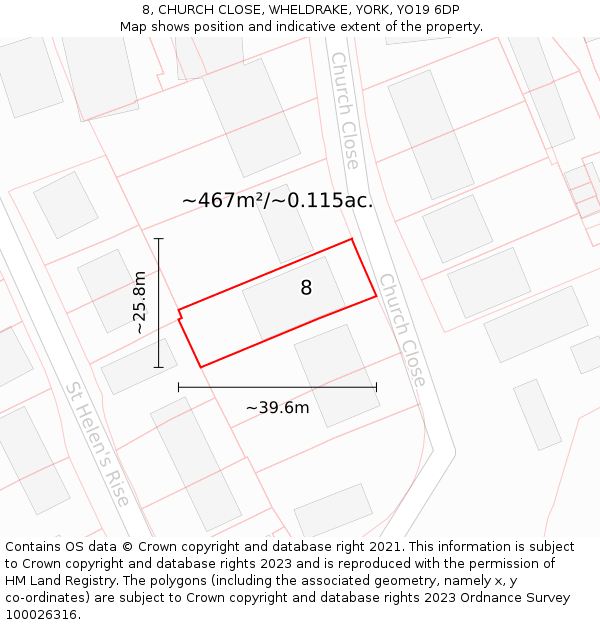 8, CHURCH CLOSE, WHELDRAKE, YORK, YO19 6DP: Plot and title map