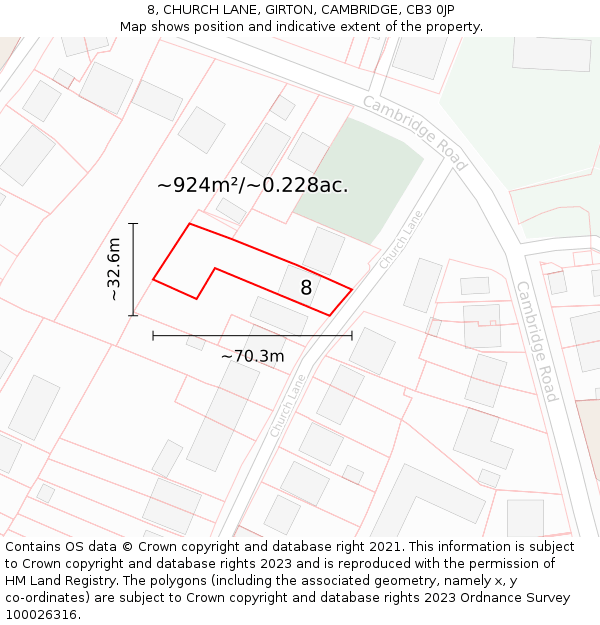 8, CHURCH LANE, GIRTON, CAMBRIDGE, CB3 0JP: Plot and title map