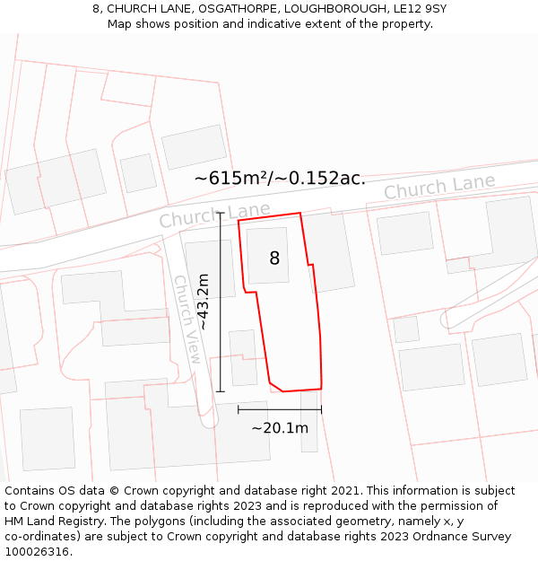 8, CHURCH LANE, OSGATHORPE, LOUGHBOROUGH, LE12 9SY: Plot and title map