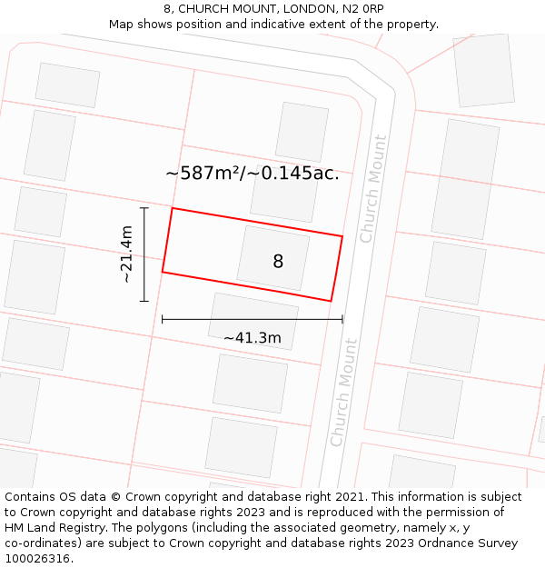 8, CHURCH MOUNT, LONDON, N2 0RP: Plot and title map