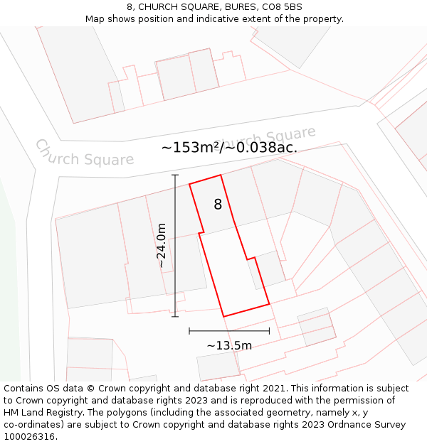 8, CHURCH SQUARE, BURES, CO8 5BS: Plot and title map