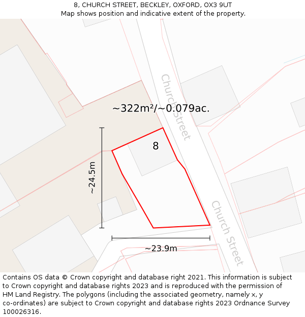 8, CHURCH STREET, BECKLEY, OXFORD, OX3 9UT: Plot and title map