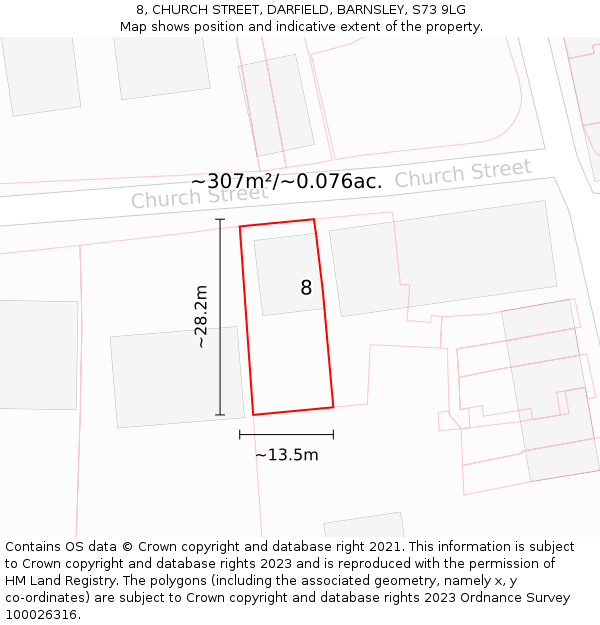 8, CHURCH STREET, DARFIELD, BARNSLEY, S73 9LG: Plot and title map