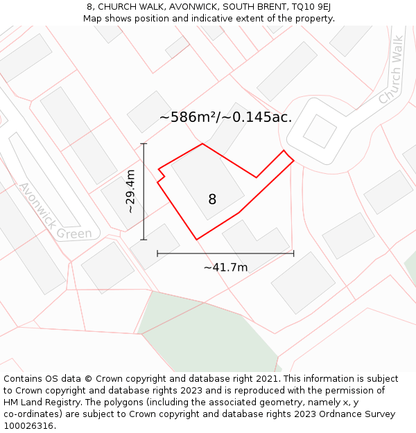 8, CHURCH WALK, AVONWICK, SOUTH BRENT, TQ10 9EJ: Plot and title map