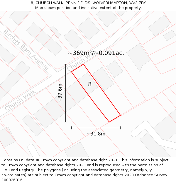 8, CHURCH WALK, PENN FIELDS, WOLVERHAMPTON, WV3 7BY: Plot and title map