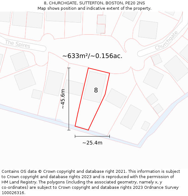 8, CHURCHGATE, SUTTERTON, BOSTON, PE20 2NS: Plot and title map