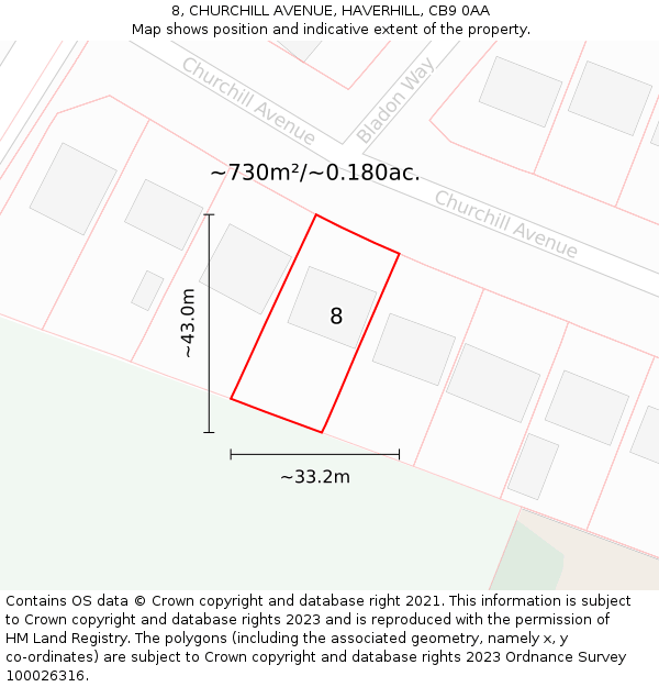 8, CHURCHILL AVENUE, HAVERHILL, CB9 0AA: Plot and title map