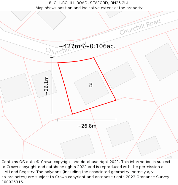 8, CHURCHILL ROAD, SEAFORD, BN25 2UL: Plot and title map
