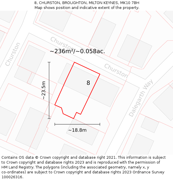 8, CHURSTON, BROUGHTON, MILTON KEYNES, MK10 7BH: Plot and title map