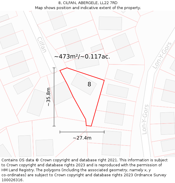 8, CILFAN, ABERGELE, LL22 7RD: Plot and title map
