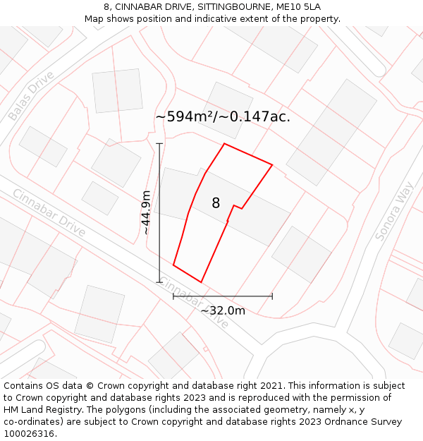 8, CINNABAR DRIVE, SITTINGBOURNE, ME10 5LA: Plot and title map
