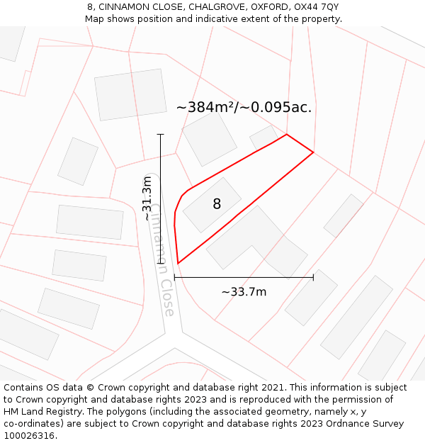8, CINNAMON CLOSE, CHALGROVE, OXFORD, OX44 7QY: Plot and title map