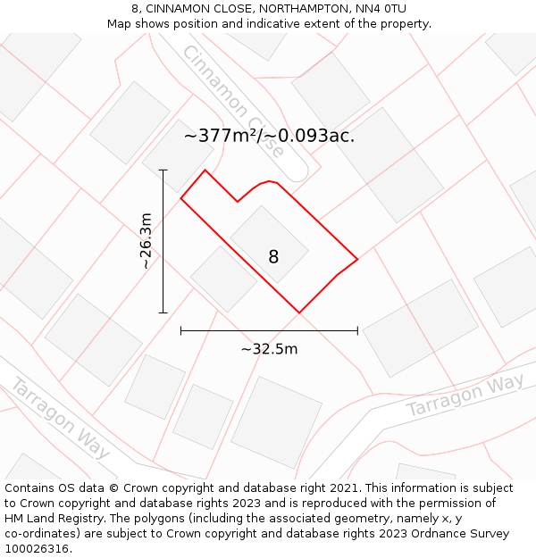 8, CINNAMON CLOSE, NORTHAMPTON, NN4 0TU: Plot and title map