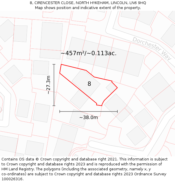 8, CIRENCESTER CLOSE, NORTH HYKEHAM, LINCOLN, LN6 9HQ: Plot and title map