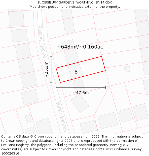 8, CISSBURY GARDENS, WORTHING, BN14 0DX: Plot and title map