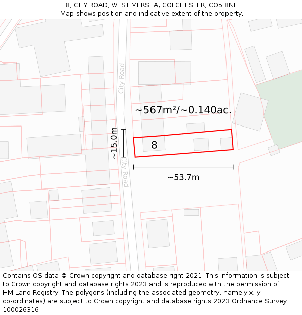 8, CITY ROAD, WEST MERSEA, COLCHESTER, CO5 8NE: Plot and title map