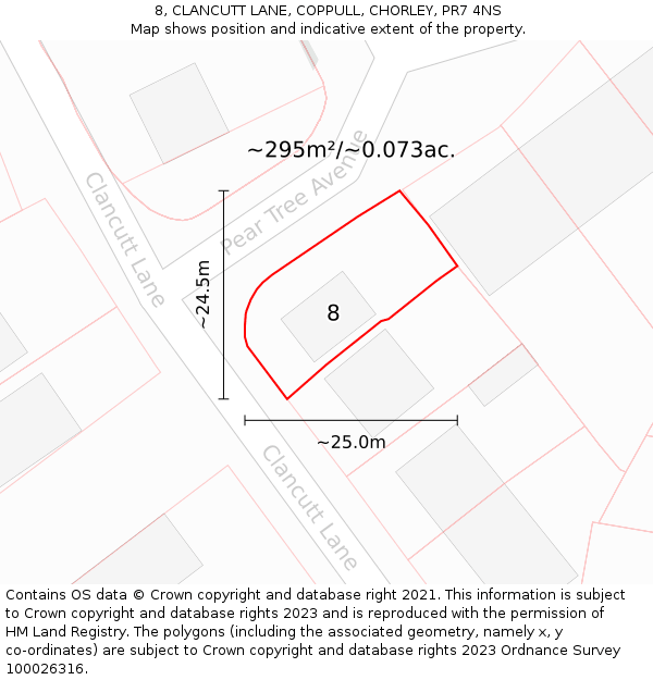 8, CLANCUTT LANE, COPPULL, CHORLEY, PR7 4NS: Plot and title map