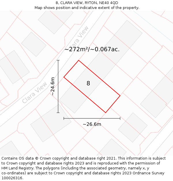 8, CLARA VIEW, RYTON, NE40 4QD: Plot and title map