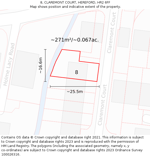 8, CLAREMONT COURT, HEREFORD, HR2 6FF: Plot and title map