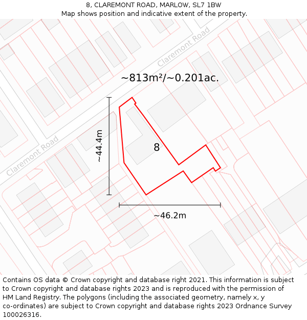 8, CLAREMONT ROAD, MARLOW, SL7 1BW: Plot and title map