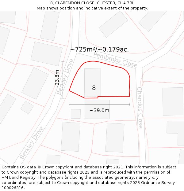 8, CLARENDON CLOSE, CHESTER, CH4 7BL: Plot and title map
