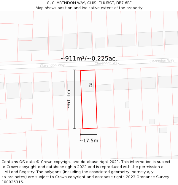 8, CLARENDON WAY, CHISLEHURST, BR7 6RF: Plot and title map