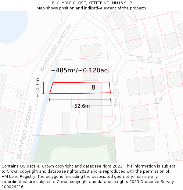 8, CLARKE CLOSE, KETTERING, NN16 9HP: Plot and title map