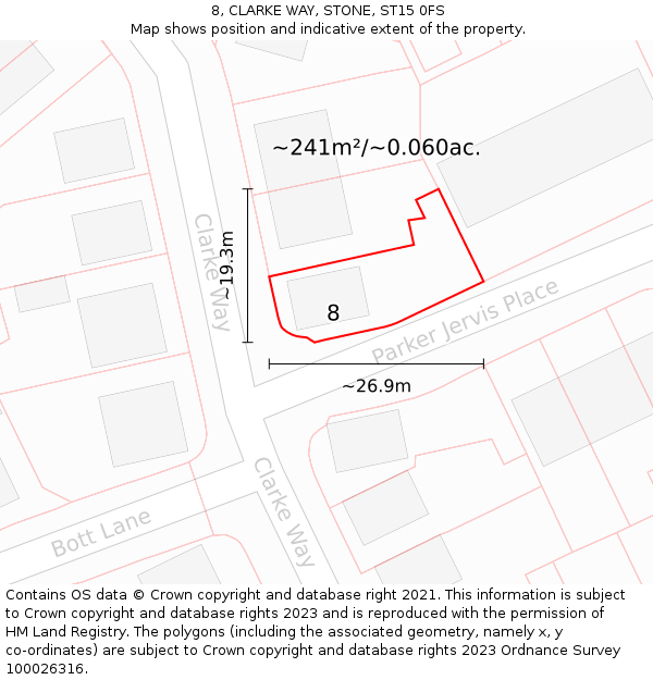 8, CLARKE WAY, STONE, ST15 0FS: Plot and title map
