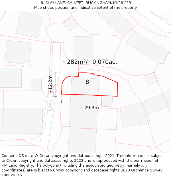8, CLAY LANE, CALVERT, BUCKINGHAM, MK18 2FB: Plot and title map