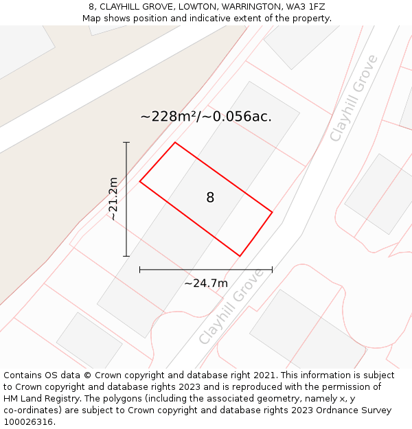 8, CLAYHILL GROVE, LOWTON, WARRINGTON, WA3 1FZ: Plot and title map