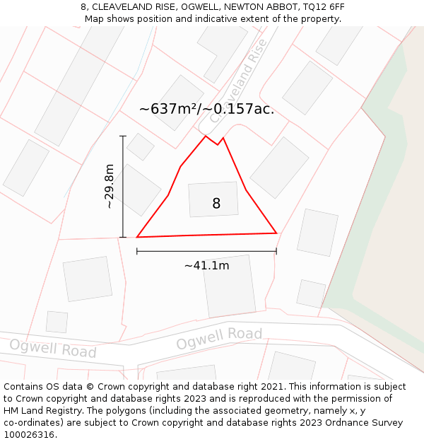 8, CLEAVELAND RISE, OGWELL, NEWTON ABBOT, TQ12 6FF: Plot and title map