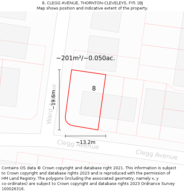 8, CLEGG AVENUE, THORNTON-CLEVELEYS, FY5 1BJ: Plot and title map