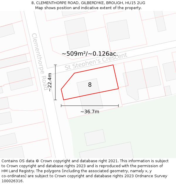 8, CLEMENTHORPE ROAD, GILBERDYKE, BROUGH, HU15 2UG: Plot and title map