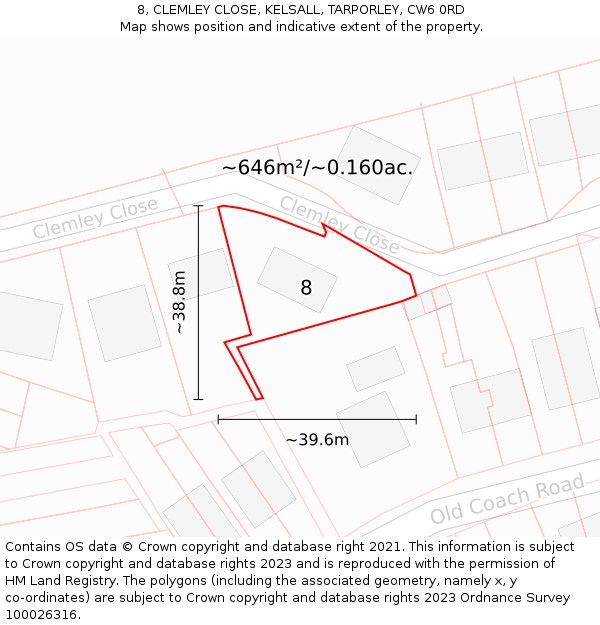 8, CLEMLEY CLOSE, KELSALL, TARPORLEY, CW6 0RD: Plot and title map