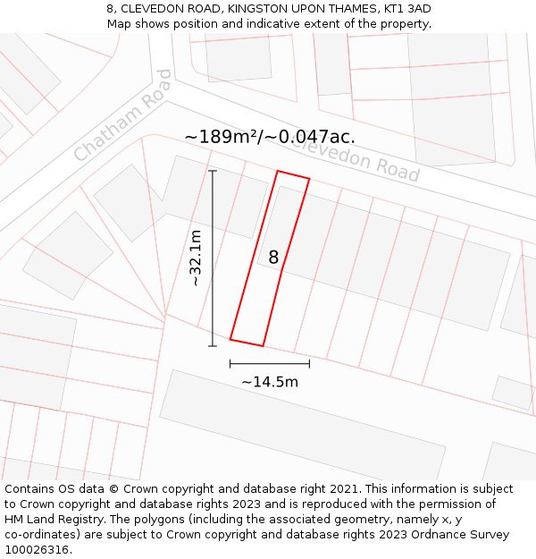 8, CLEVEDON ROAD, KINGSTON UPON THAMES, KT1 3AD: Plot and title map