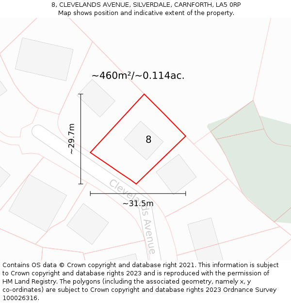 8, CLEVELANDS AVENUE, SILVERDALE, CARNFORTH, LA5 0RP: Plot and title map