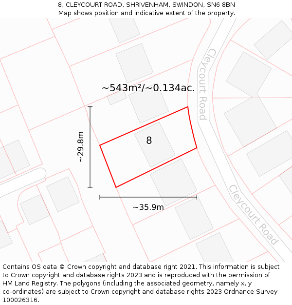 8, CLEYCOURT ROAD, SHRIVENHAM, SWINDON, SN6 8BN: Plot and title map