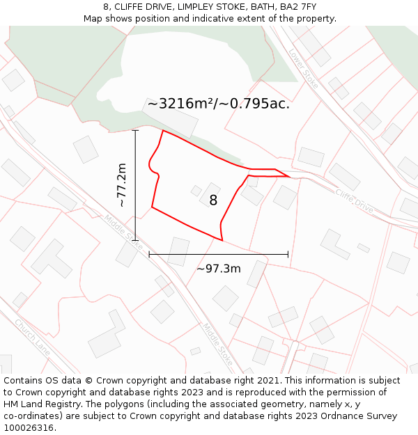 8, CLIFFE DRIVE, LIMPLEY STOKE, BATH, BA2 7FY: Plot and title map