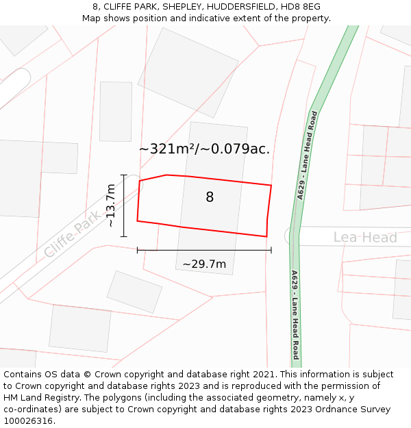8, CLIFFE PARK, SHEPLEY, HUDDERSFIELD, HD8 8EG: Plot and title map