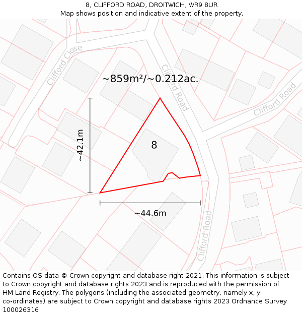 8, CLIFFORD ROAD, DROITWICH, WR9 8UR: Plot and title map