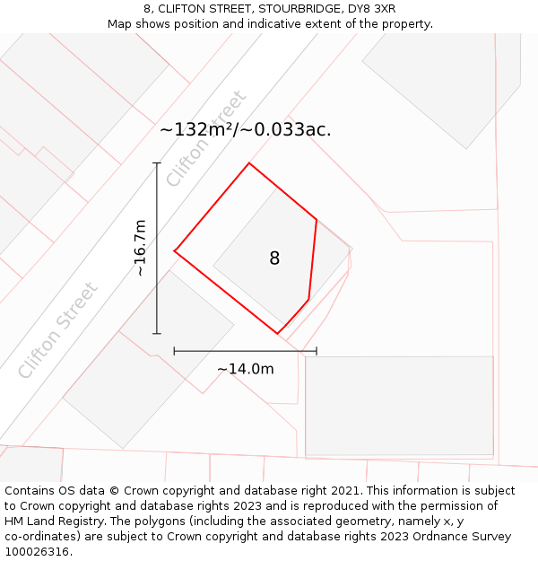 8, CLIFTON STREET, STOURBRIDGE, DY8 3XR: Plot and title map