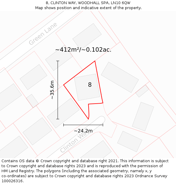 8, CLINTON WAY, WOODHALL SPA, LN10 6QW: Plot and title map