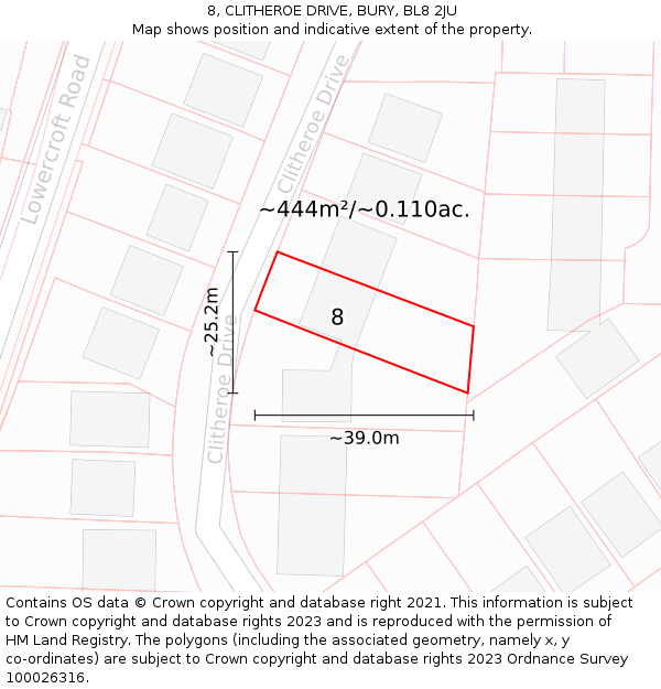 8, CLITHEROE DRIVE, BURY, BL8 2JU: Plot and title map