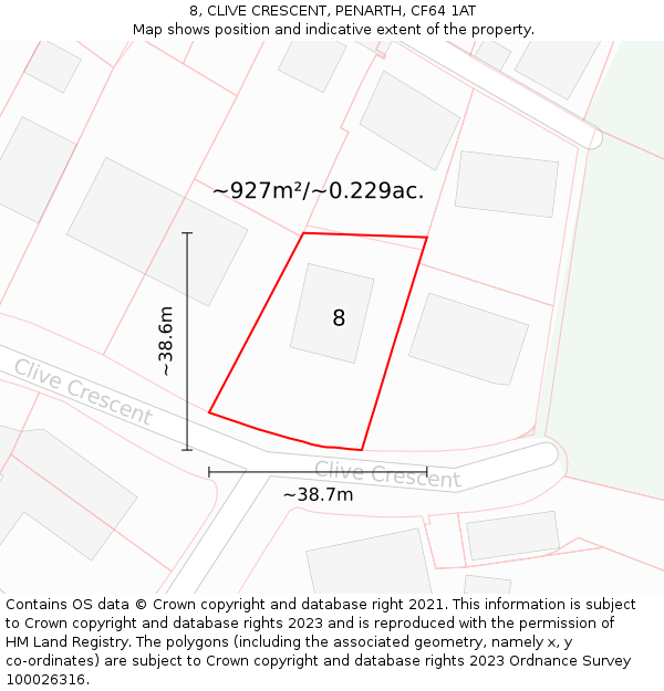 8, CLIVE CRESCENT, PENARTH, CF64 1AT: Plot and title map