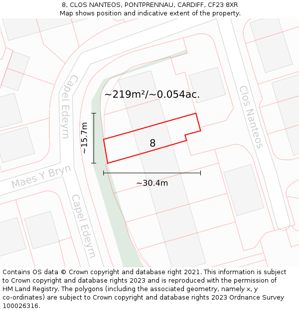 8, CLOS NANTEOS, PONTPRENNAU, CARDIFF, CF23 8XR: Plot and title map