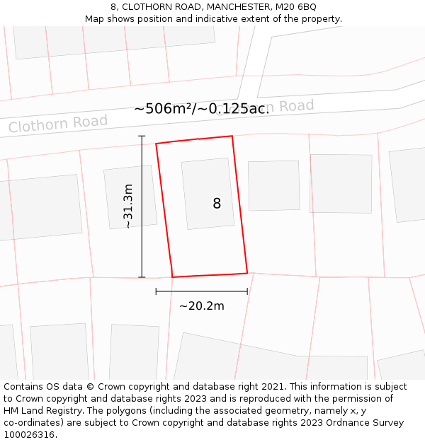 8, CLOTHORN ROAD, MANCHESTER, M20 6BQ: Plot and title map