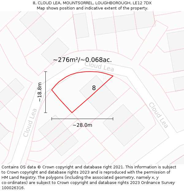 8, CLOUD LEA, MOUNTSORREL, LOUGHBOROUGH, LE12 7DX: Plot and title map